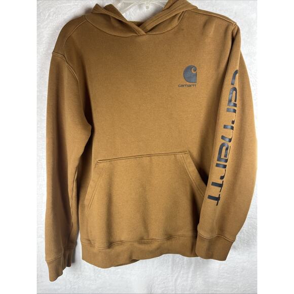 Carhartt Graphic Sweatshirt Hoodie Youth 14-16 Carhartt Brown Logo Sleeve Logo - Picture 1 of 7